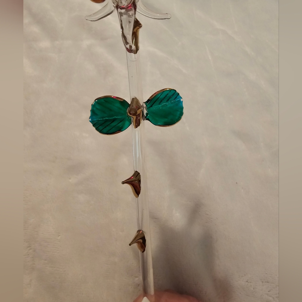 Hand Blown Glass Rose Flower EUC - Picture 5 of 5